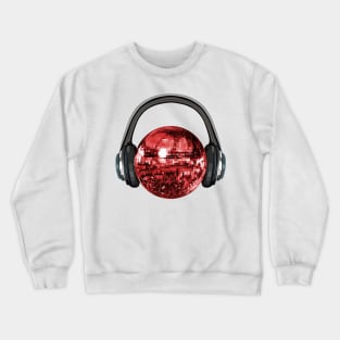 Retro Red Disco Ball with Headphones Crewneck Sweatshirt